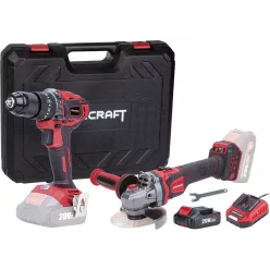   Worcraft COMB001 készlet, CHD-S20LiBA fúrógép + CAG-S20LiBE-125 mm-es sarokcsiszoló, szénkefe nélküli, kofferban