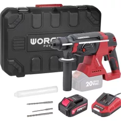   Worcraft CRH-S20LiBCM, 20V, véső-fúrógép, SDS+, 3J, szénkefe nélküli, kofferben