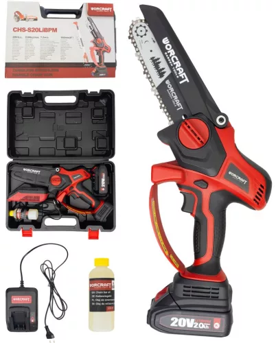 Worcraft CHS-S20LiBM szénkefe nélküli láncfűrész 15 cm, akkumulátor, töltő, koffer