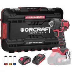   Worcraft CIW-S20LiBM-750, 20V Li-ion, ütvecsavarozó, 800 Nm, 1/2"-os négyszögletes, készlet kofferban
