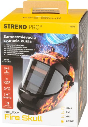 Strend Pro automatikusan sötétedő hegesztőpajzs, nagy látószöggel, Fire Skull