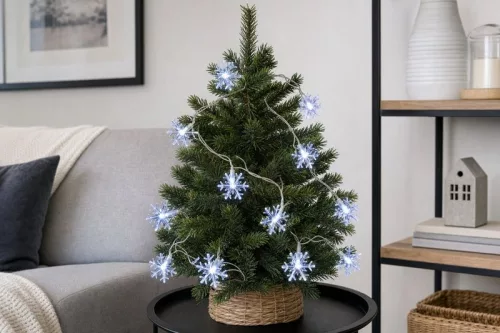 MagicHome karácsonyi hópehely lánc, 10 LED hideg fehér, 0,90 m