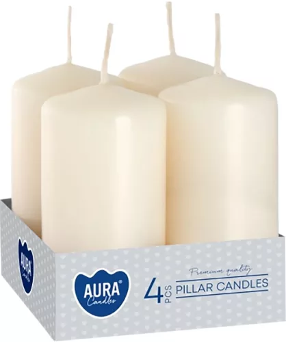 AURA gyertyák, henger, elefántcsont, 40x80mm, 9h, 80g, 4db/csomag