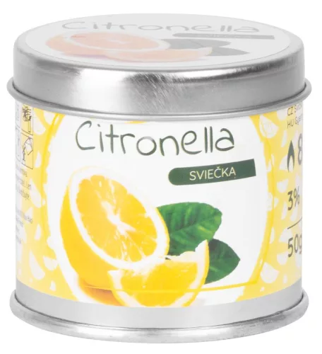Citronella gyertya fémdobozban, 50 g, 55x55 mm