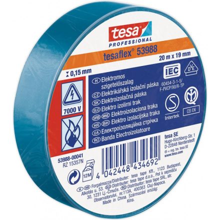 Tesa® PRO tesaflex®, szigetelőszalag PVC 10 m-es 15 mm, kék színű