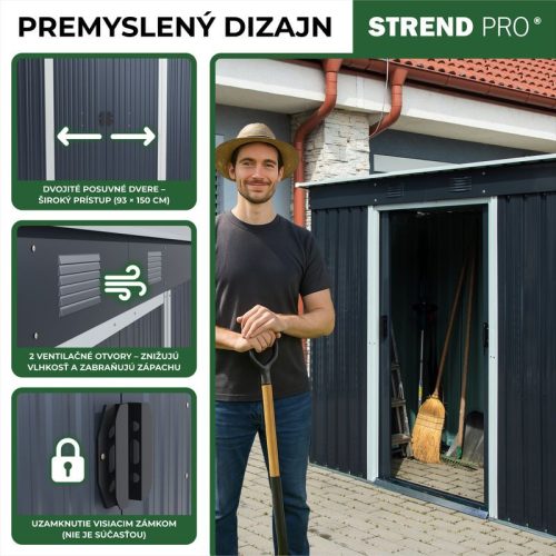 Strend Pro kerti fém tároló alappal, antracit, 217x110 x174 cm