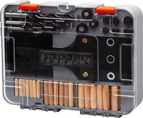 Strend Pro Premium készlet, dübeles illesztések furatainak fúrásához, 83 db-os