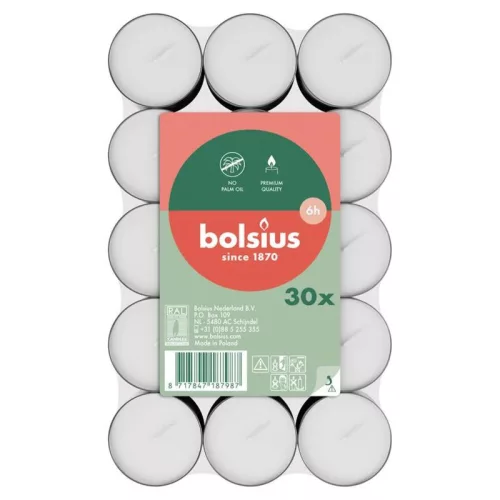 Bolsius teamécses, fehér, 30 db