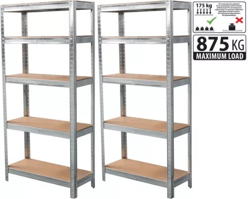 Strend Pro fém polc MDF lapokkal, 5 polc, 1800x900x300 mm, 2 db-os csomag