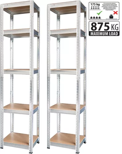 Strend Pro fém polc MDF lapokkal, 5 polc, 1800x400x400 mm, 2 db-os csomag