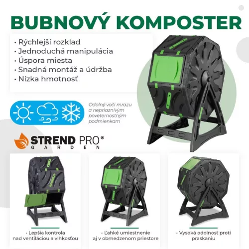 Komposztáló Strend Pro Garden, forgódobos, 70 liter, fekete