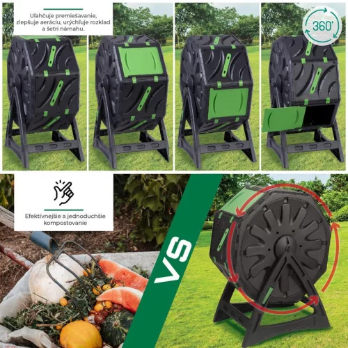 Komposztáló Strend Pro Garden, forgódobos, 70 liter, fekete
