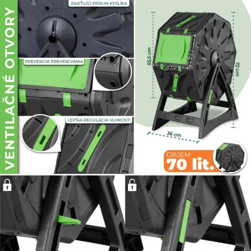 Komposztáló Strend Pro Garden, forgódobos, 70 liter, fekete