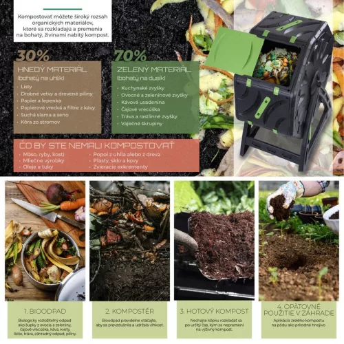 Komposztáló Strend Pro Garden, forgódobos, 70 liter, fekete