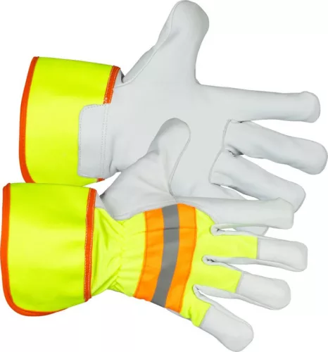 Strend Pro Janus nagy láthatóságú kesztyű, textil-bőr fényvisszaverő elemekkel 9 / L