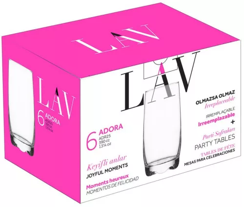 Strend Pro Adora, LAV, üvegpohár vízhez, 390 ml, 61 x 145 mm,  6 db - os csomag