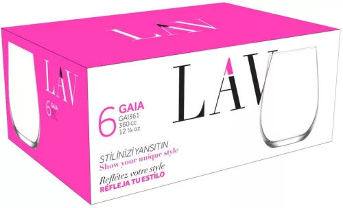 Strend Pro Gaia LAV üvegpohár vízhez, 360 ml, 63 x 100 mm, 6 db - os csomag