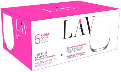 Strend Pro Gaia LAV üvegpohár vízhez 475 ml, 70 x 111 mm, 6 db - os csomag