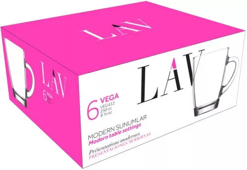 Strend Pro Vega, LAV, üvegpohár kávéhoz, teához 250 ml, 76 x 100 mm, 6 db - os csomag