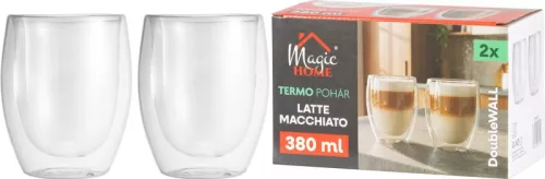MagicHome Latte Macchiato kávé, teáscsésze, duplafalú termosz, 380 ml, 2 db-os csomag