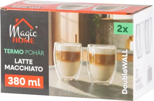 MagicHome Latte Macchiato kávé, teáscsésze, duplafalú termosz, 380 ml, 2 db-os csomag