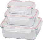 MagicHome, 3 db-os szett, üveg, téglalap alakú, fedővel, 400/900/1900 ml