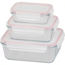   MagicHome, 3 db-os szett, üveg, téglalap alakú, fedővel, 400/900/1900 ml