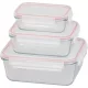 MagicHome, 3 db-os szett, üveg, téglalap alakú, fedővel, 400/900/1900 ml