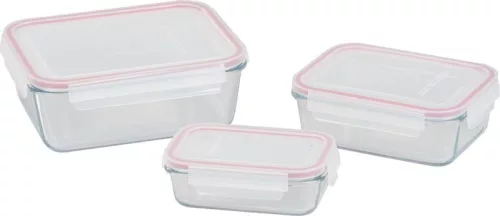 MagicHome, 3 db-os szett, üveg, téglalap alakú, fedővel, 400/900/1900 ml