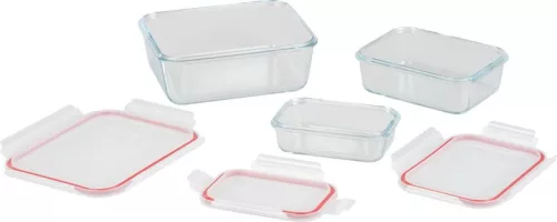 MagicHome, 3 db-os szett, üveg, téglalap alakú, fedővel, 400/900/1900 ml