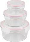 MagicHome, 3 db-os szett, üveg, kerek alakú, fedővel, 370/800/1500 ml