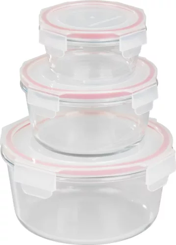 MagicHome, 3 db-os szett, üveg, kerek alakú, fedővel, 370/800/1500 ml