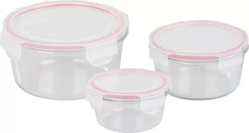MagicHome, 3 db-os szett, üveg, kerek alakú, fedővel, 370/800/1500 ml