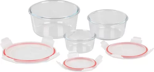 MagicHome, 3 db-os szett, üveg, kerek alakú, fedővel, 370/800/1500 ml