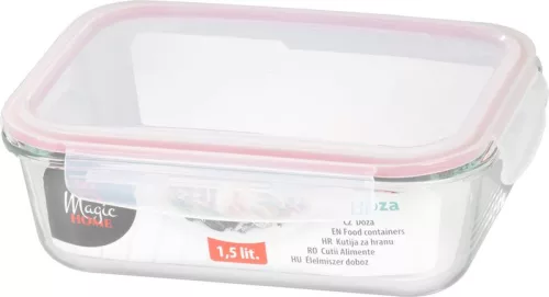 MagicHome üvegedény, téglalap alakú, 1500 ml, zárható fedéllel