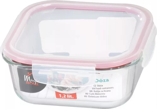 MagicHome üvegedény négyzet alakú, 800 ml, zárható fedővel
