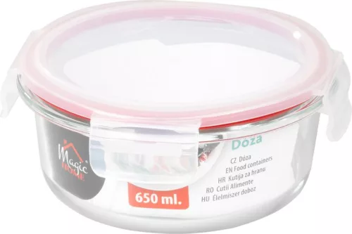 MagicHome üvegedény, kerek ,650 ml, zárható fedővel,