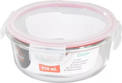 MagicHome üvegedény, kerek ,950 ml, zárható fedővel,