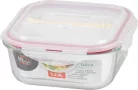 MagicHome üvegedény négyzet alakú, 1200 ml, zárható fedővel,evőeszközzel