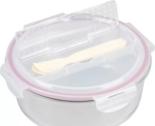 MagicHome üvegedény kerek 1200 ml, zárható fedővel,evőeszközzel