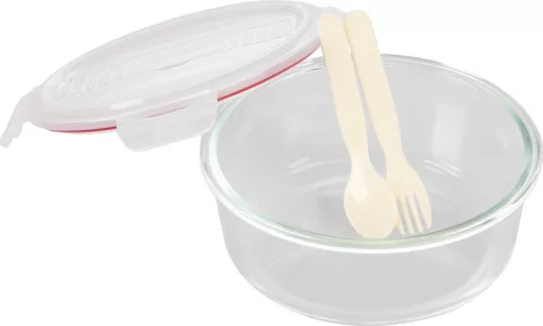 MagicHome üvegedény kerek 1200 ml, zárható fedővel,evőeszközzel