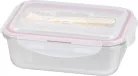 MagicHome üvegedény téglalap alakú, 1000 ml, zárható fedővel,evőeszközzel