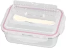 MagicHome üvegedény téglalap alakú, 1000 ml, zárható fedővel,evőeszközzel