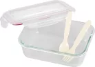 MagicHome üvegedény téglalap alakú, 1000 ml, zárható fedővel,evőeszközzel