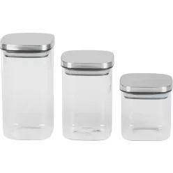   MagicHome, üvegedény készlet, 3 db-os 800/1100/1500 ml, üveg, rozsdamentes fedéllel