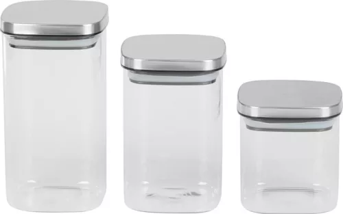 MagicHome, üvegedény készlet, 3 db-os 800/1100/1500 ml, üveg, rozsdamentes fedéllel