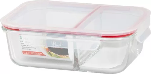 MagicHome üvegedény téglalap alakú, 1500 ml, tetővel, elválasztóval