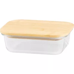   MagicHome üvegedény, téglalap alakú, 650 ml, bambusz fedéllel