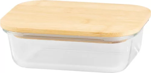 MagicHome üvegedény, téglalap alakú, 650 ml, bambusz fedéllel
