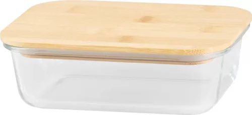 MagicHome üvegedény, téglalap alakú, 1000 ml, bambusz fedéllel